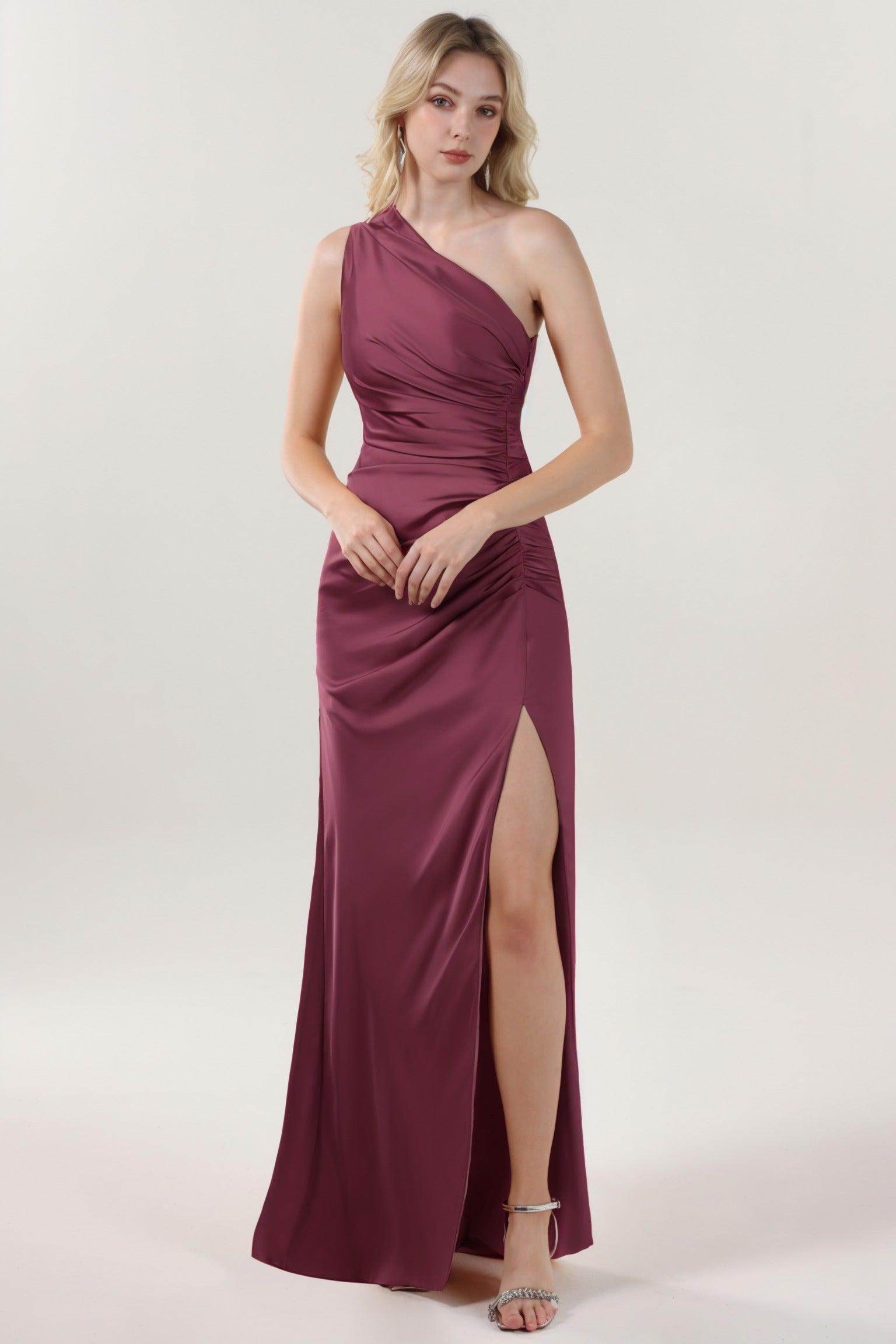Sheath-Column Maxi Luxe Satin Bridesmaid Dress CS0606BM - COCOMELODY